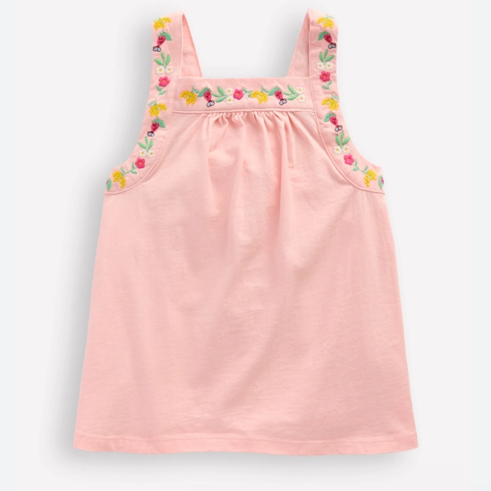 Mini Boden 5-6 Years NEW Embroidered Sleeveless Top Chalk Pink Floral Spring